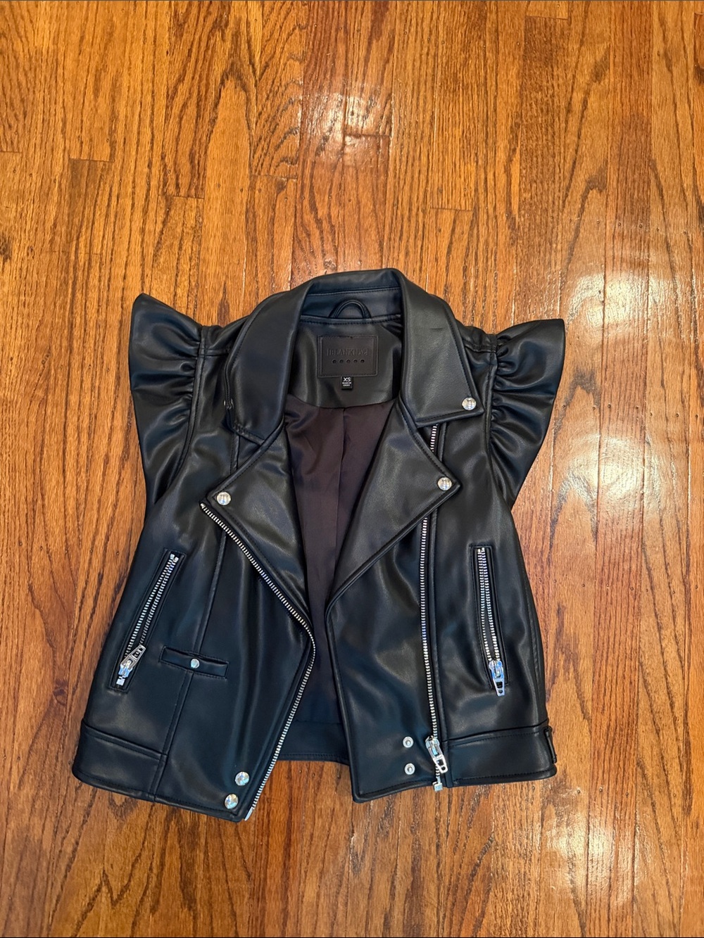 Blank NYC Black Faux Leather Puff Sleeve Moto Vest